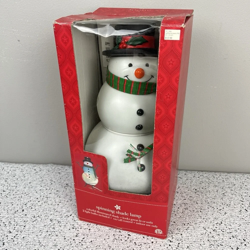 Target Christmas‎ Snowman Spinning Shade Lamp 2003 New Open Box Vintage 12
